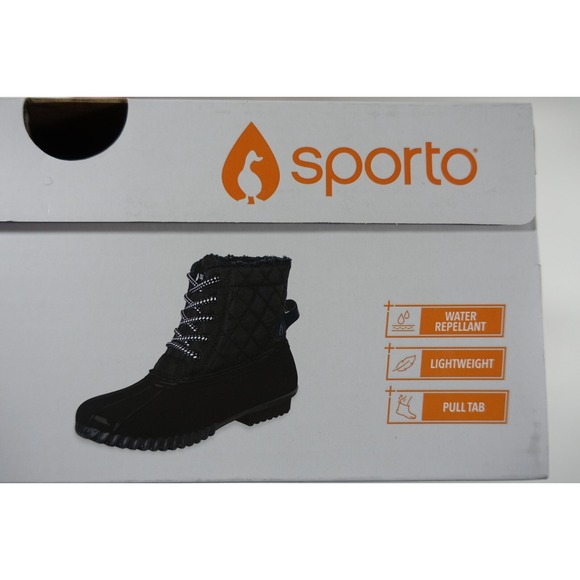 Sporto Andie Duck Boots Women 10 Black Water Repellant Lightweight Pull Tab - Picture 8 of 8